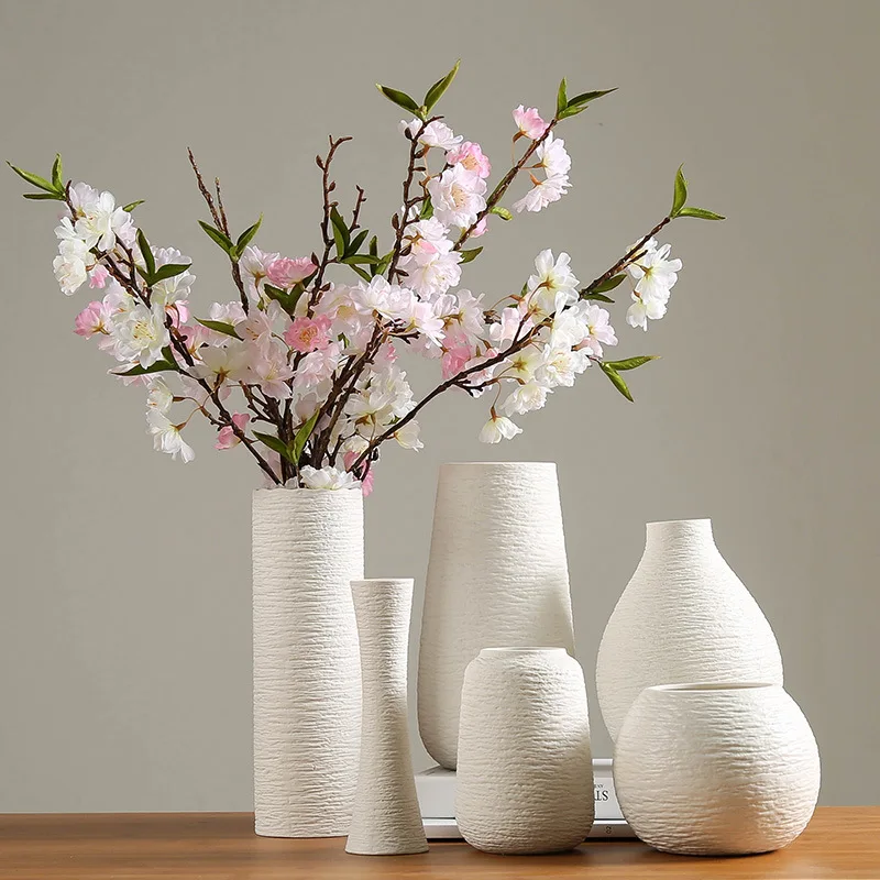 White Ceramic Flower Vase Minimalist White Vases,White Tall Floor Vase Decor 