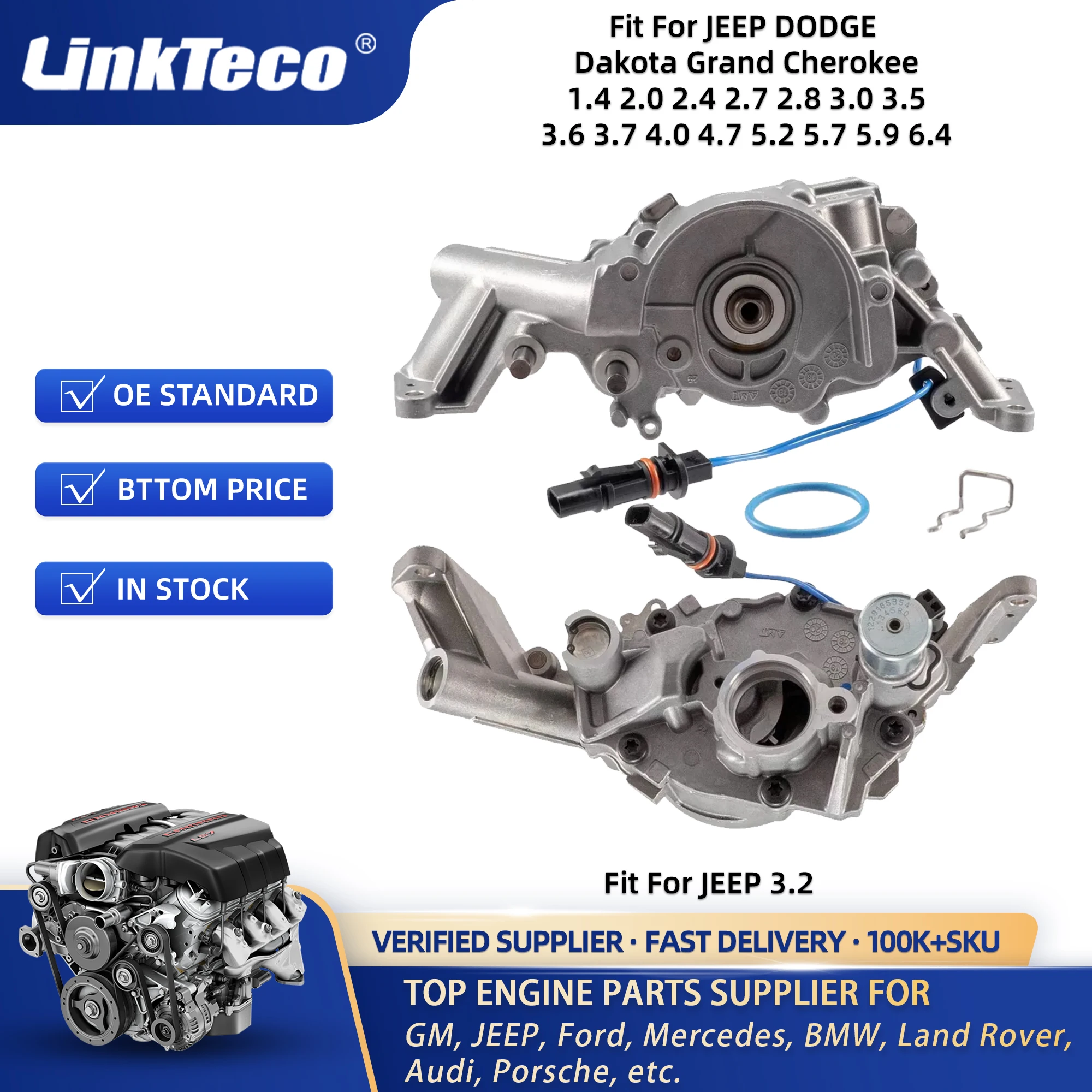 Linkteco Engine Oil Pump for Jeep Grand Cherokee Dodge Chrysler Charger Ram 2.0 2.4 2.8 3.0 3.2 3.6 3.7 3.8 4.0 4.7 5.7 6.4
