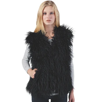 Womens Warm Wool Waistcoat Jacket Soft Sleeveless Faux Fur Vest