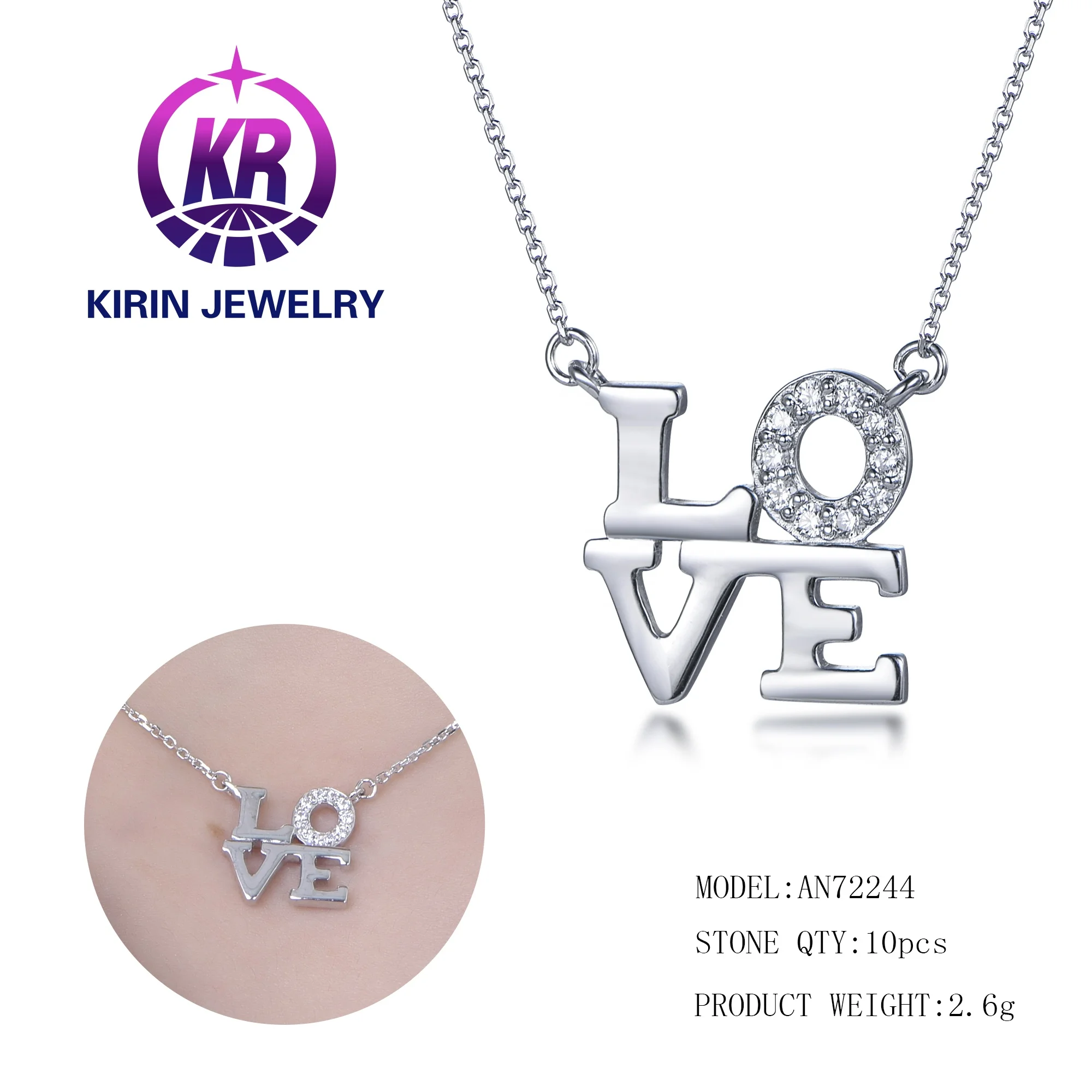 Love Script Letter Word 925 Sterling Silver Necklace Girlfriend Wife Love Letter Word Crystal Lover Valentine Letter Necklace