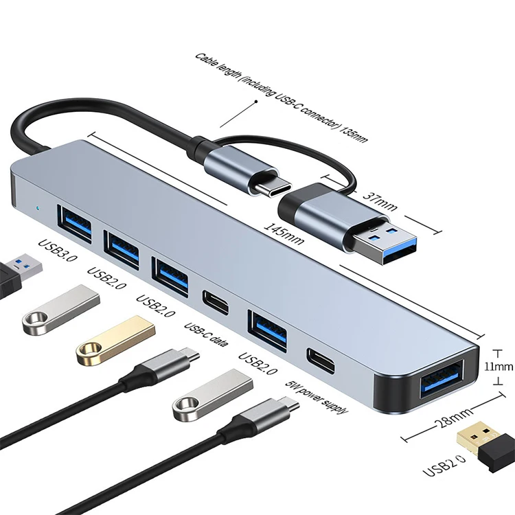 8 In 1 7 Port Splitter Data Usb3.0 8in1 Typ-c 8en Docking Station 7in1 ...