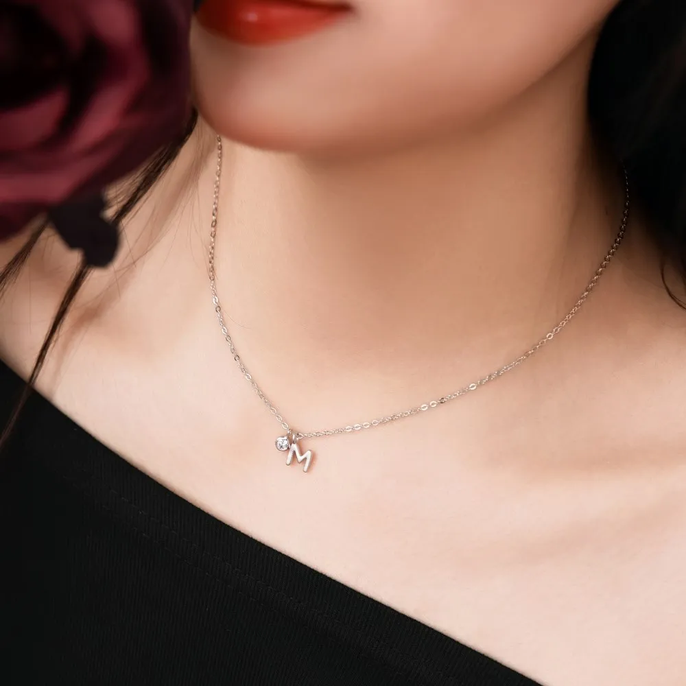 KAKODIY Initial Necklace Rhodium Plated 925 Sterling Silver 5A Zirconia Small -M- Monogram Pendant Necklace for Women detail 3