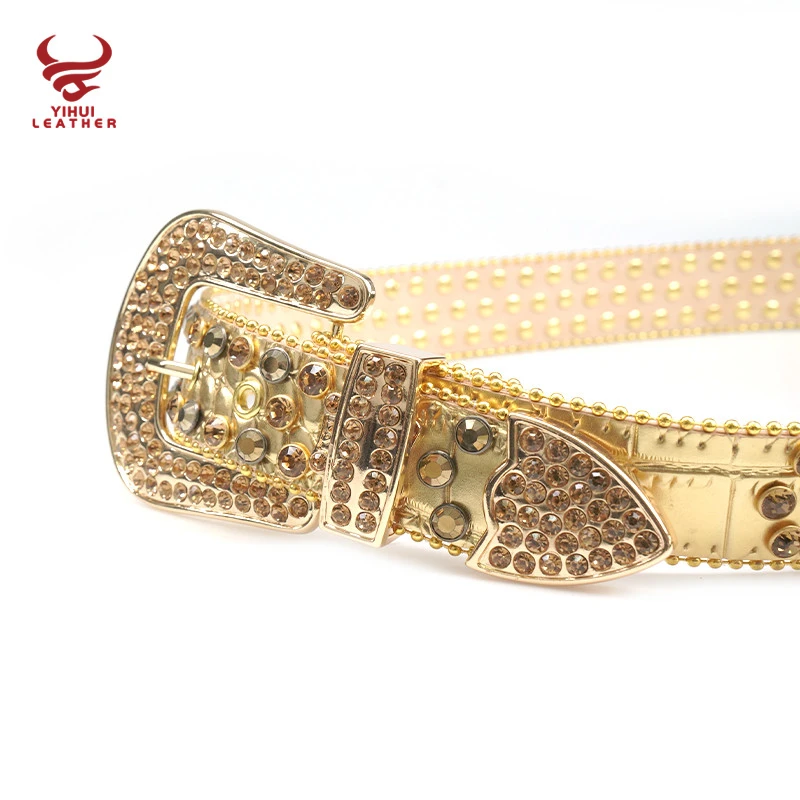 2021 Rhinestone Belt Men Luxury Gold Western Cowboy Style