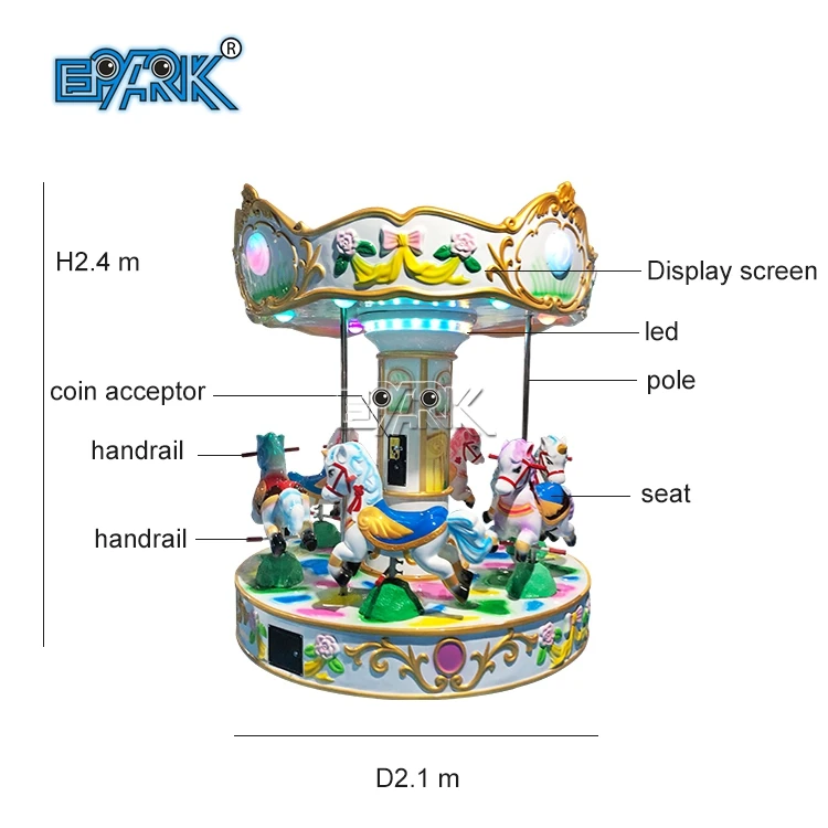 Coin Operated Carousel Small Fairground Merry Go Round Kids 6 Seats Carousel Horse for Children