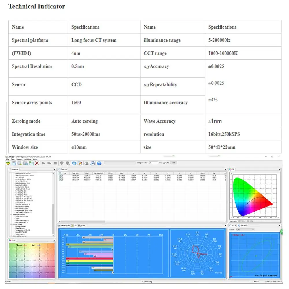 Hopoocolor HPCS300 Mini Spectrometer Handheld CRI Meter for LED Light Tester with Software