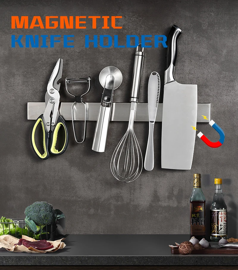 Stainless Steel Magnetic Knife Holder Wall Mount Tool Strips Kitchen ...