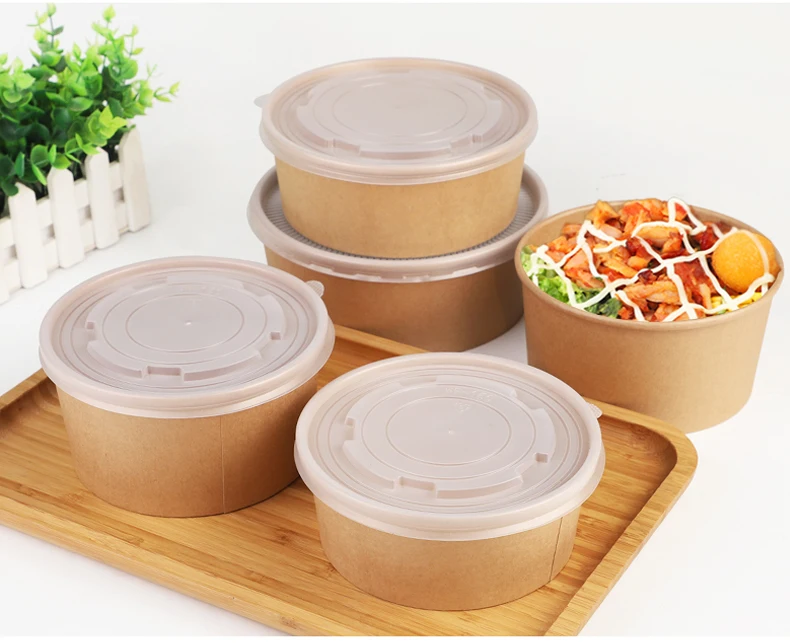 Take Away Paper Container Salad Bowls 500ml 750ml 1000ml 1100ml 1300ml Disposable Kraft Paper