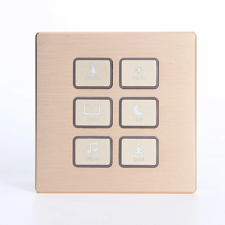 Wholesale Smart Wall Light Switch 6 Gang Soft Touch Champagne Gold Dry Contact 12v Switch