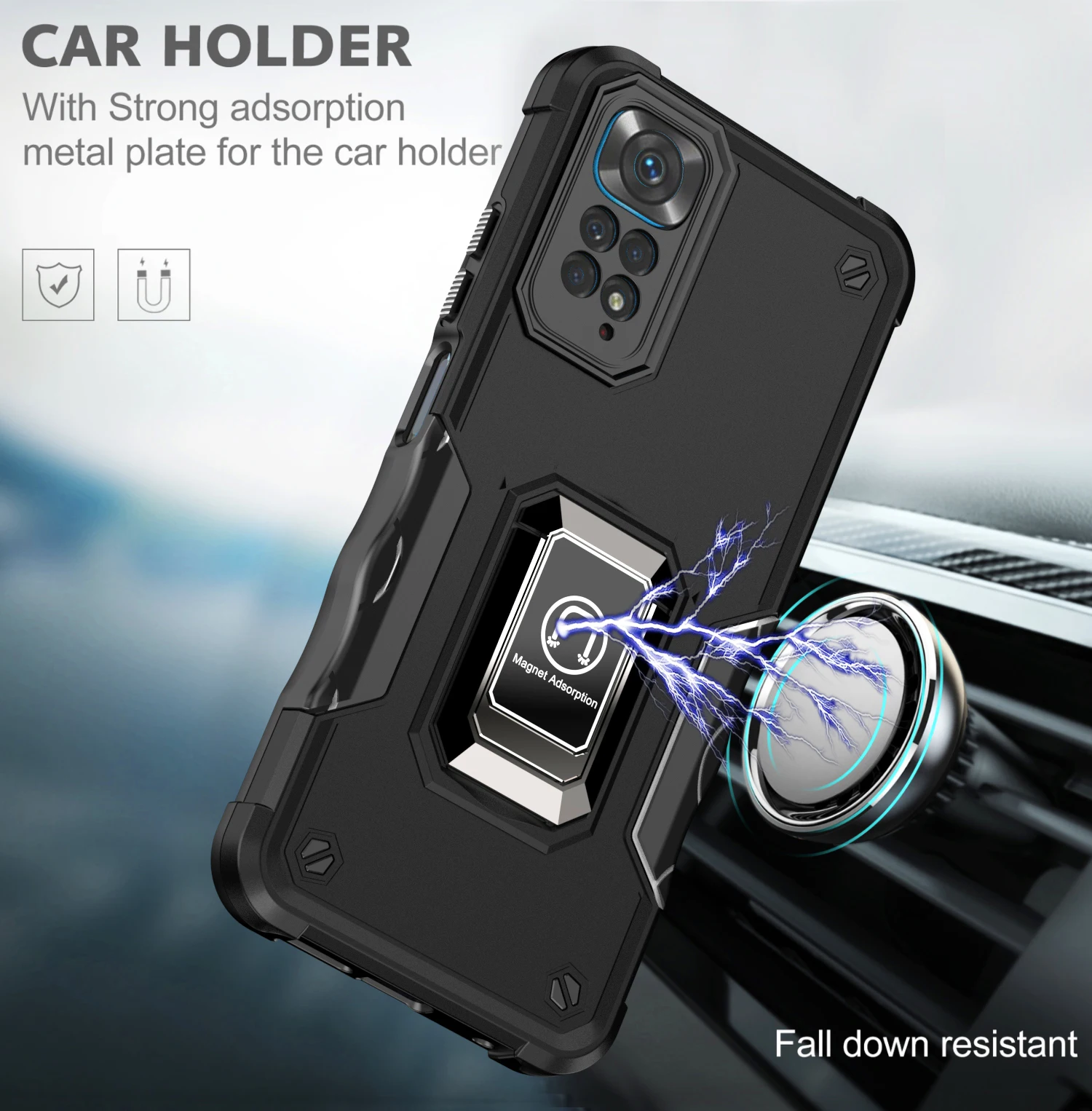 Per Xiaomi Redmi Note 11 5G Custodia, Slim Ring Armour Shockproof Con Stand - Foto 2