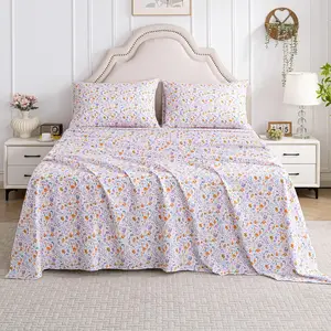 Flower Bed Sheets Printed Sheets Queen - 4 Piece Microfiber Patterned Fitted Sheets with 15" Deep Pocket