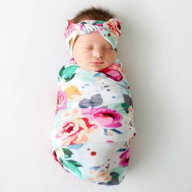Printed Baby Bandage Newborn Bandage Fetal Hat Hair Band Three Piece
