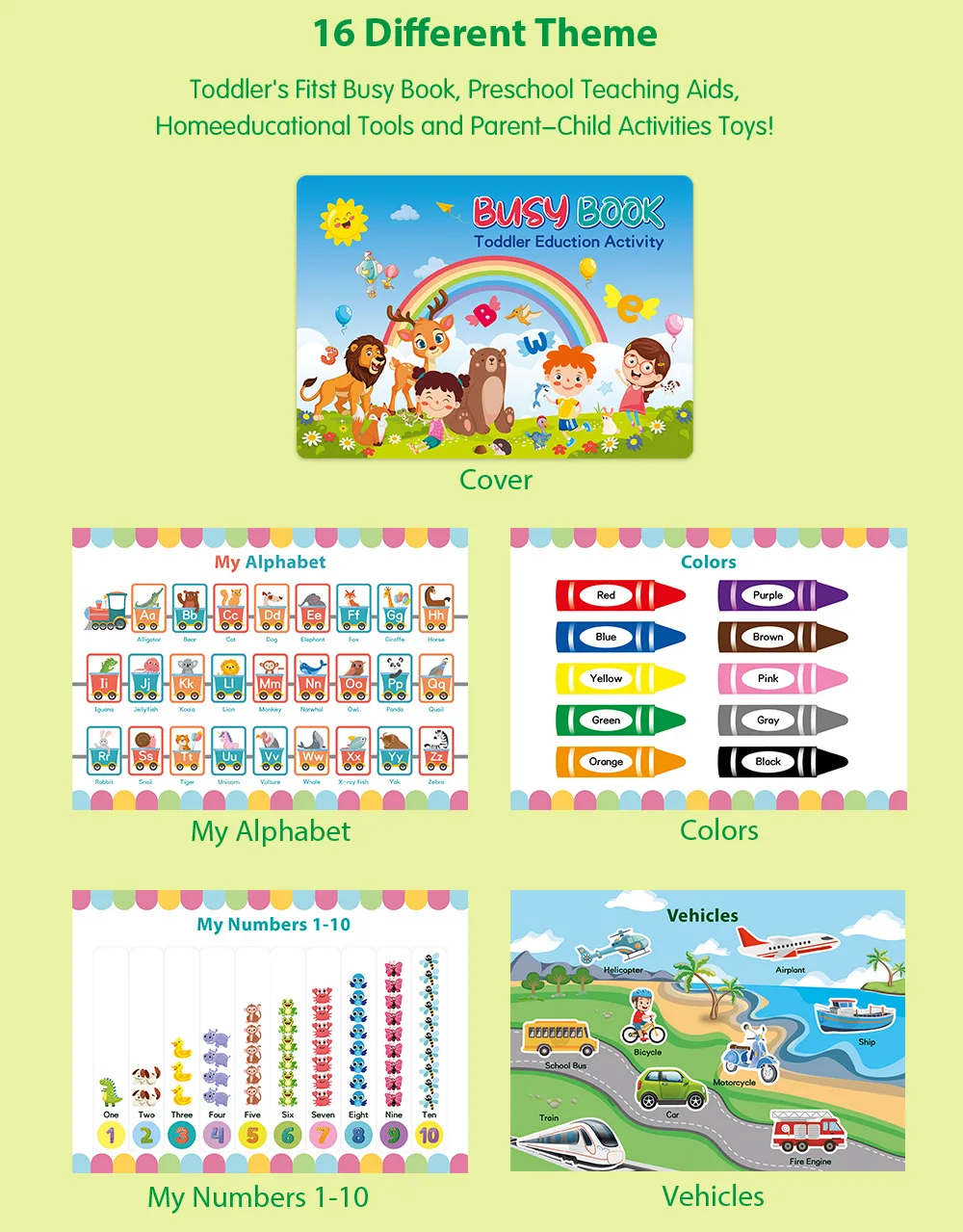 product custom design printing children baby learning busy book preschool learning activities kids toys busy board book for toddler 3 5401-25