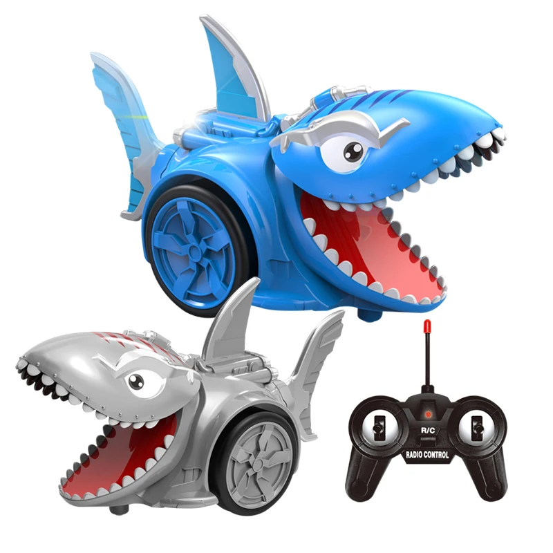 Kids 5CH Rotation Mist Spray Remote Control Shark Smoking Rc Car Toy With Light