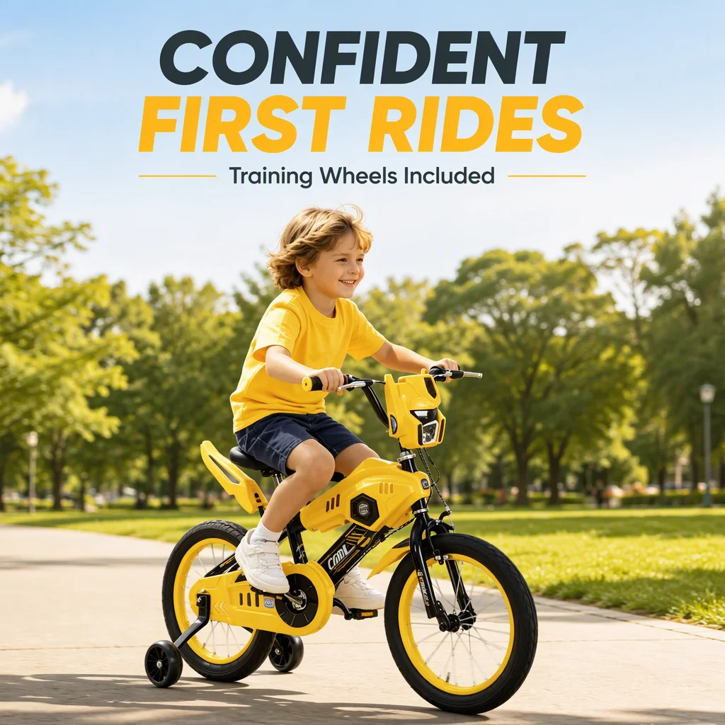 New Model 16inch Steel Frame BMX Children's Bike with Ordinary Pedals and Training Wheels for 5-8 Years