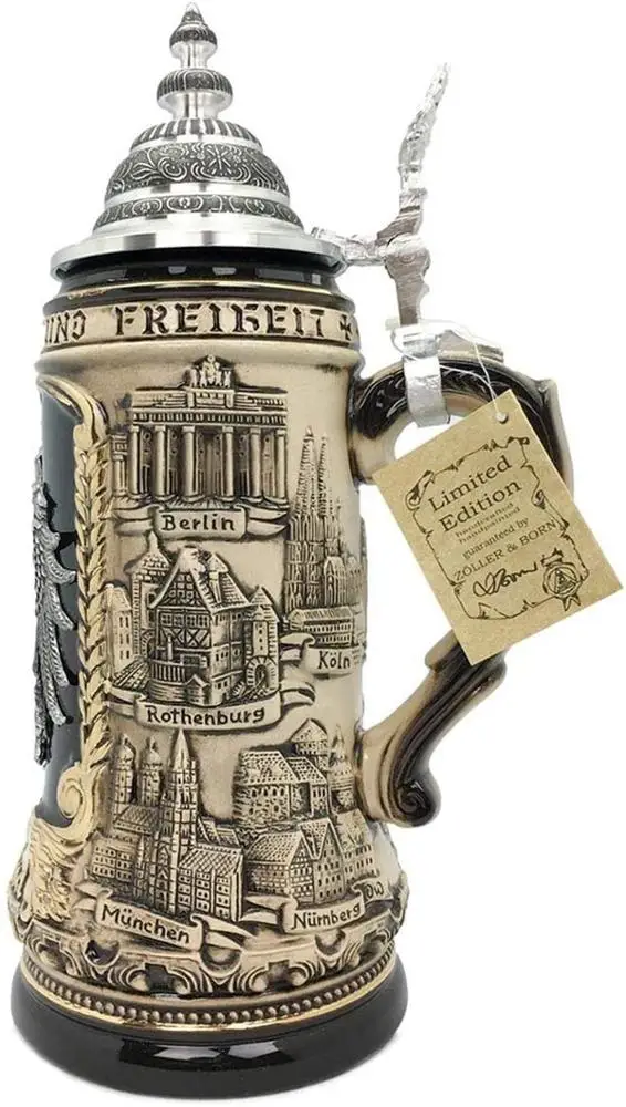 Eagle Medallion 5L Zoller & Born ビールジョッキ German Ceramic Beer Stein 1.4L with Lid - Rustic Deutschland Eagle