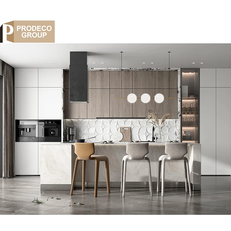 Prodeco Italy Neoclassical Double Pull Down Basket Modular Kitchen Cabinets Set With Sink Accessories