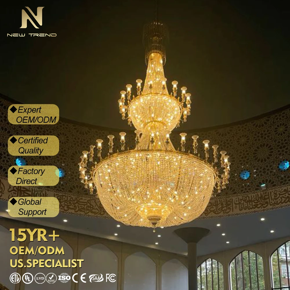 cpl-007 Bespoke Luxury Crystal Mosque Chandelier – Grand Islamic LED Lighting for Masjid Prayer Hall