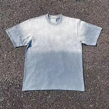 Street Style Retro Sun Fade T Shirt Vintage Gradient Grey