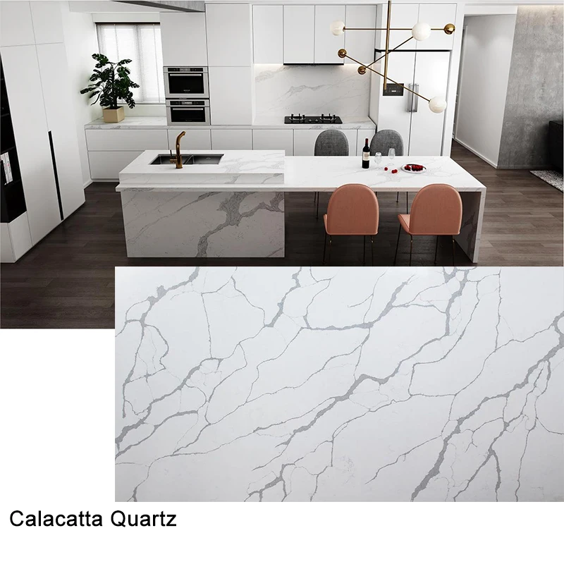 Artificial Stone White Alabaster Quartz Slab Calacatta Quartz Countertops  Slabs Calacatta Quartz Stone