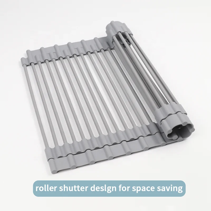 Expandable Roll up Dish Drying Rack for Kitchen Adjustable Foldable Silicone Wrapped Large Over the Sink Roll up Dish Drainer