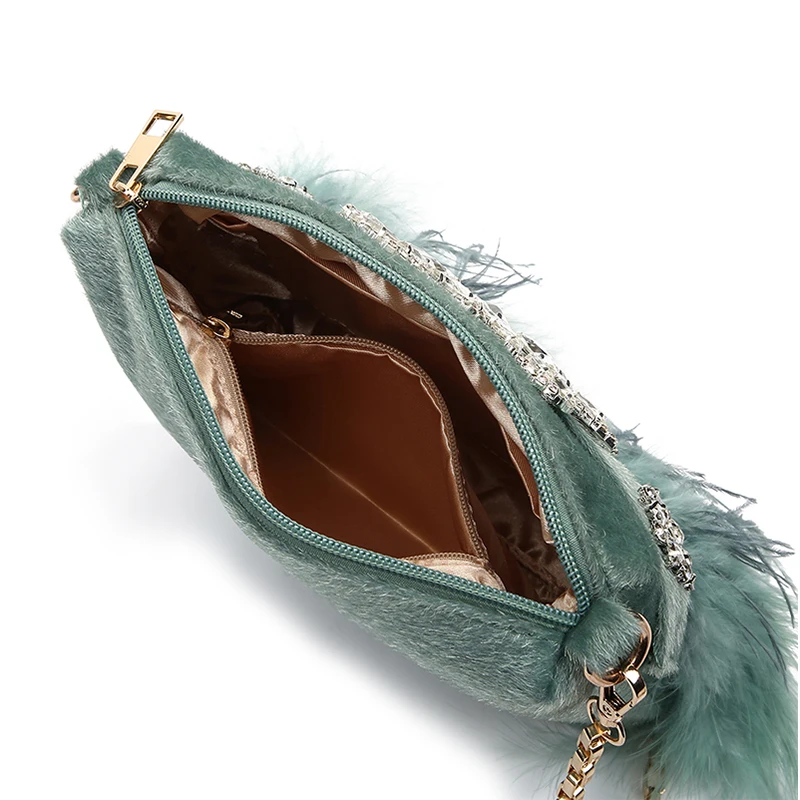 Luxury Real Ostrich Feathers Bucket Bag Handbag Evening Bags Women's Pink  Green Diamond Clutch Party Messenger Bag For Ladies - Shoulder Bags -  AliExpress