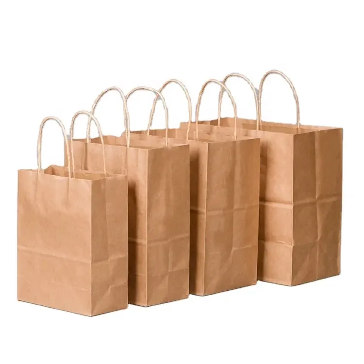 Recyclable Brown Custom Paper Food Bag Shopping Handle White Kraft