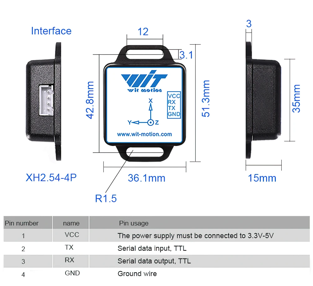 Witmotion Wt901crs232 Acceleration Sensor With Fusion Algorithm,Ruggedlybuild Electronic