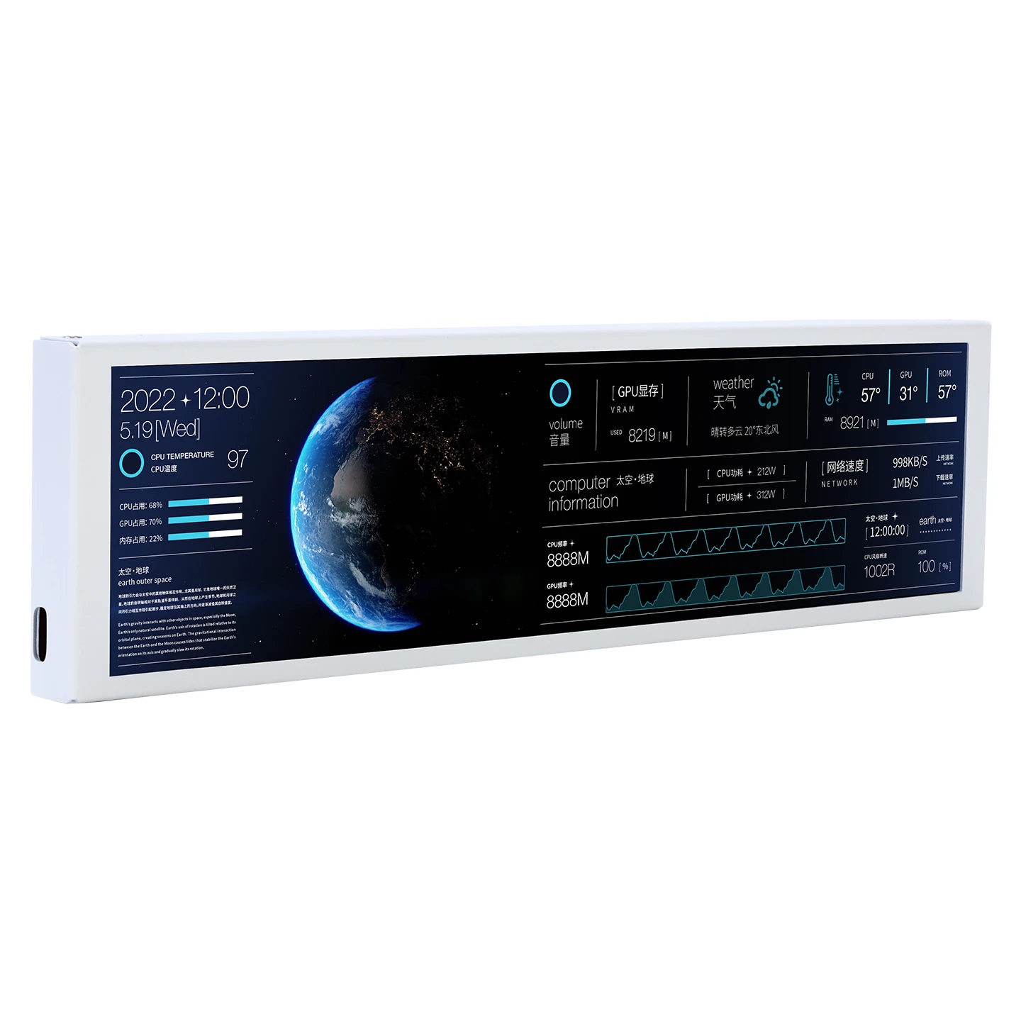 TURZX 9.2 Inch USB-C Secondary Screen, IPS 1920x462 LCD Panel for