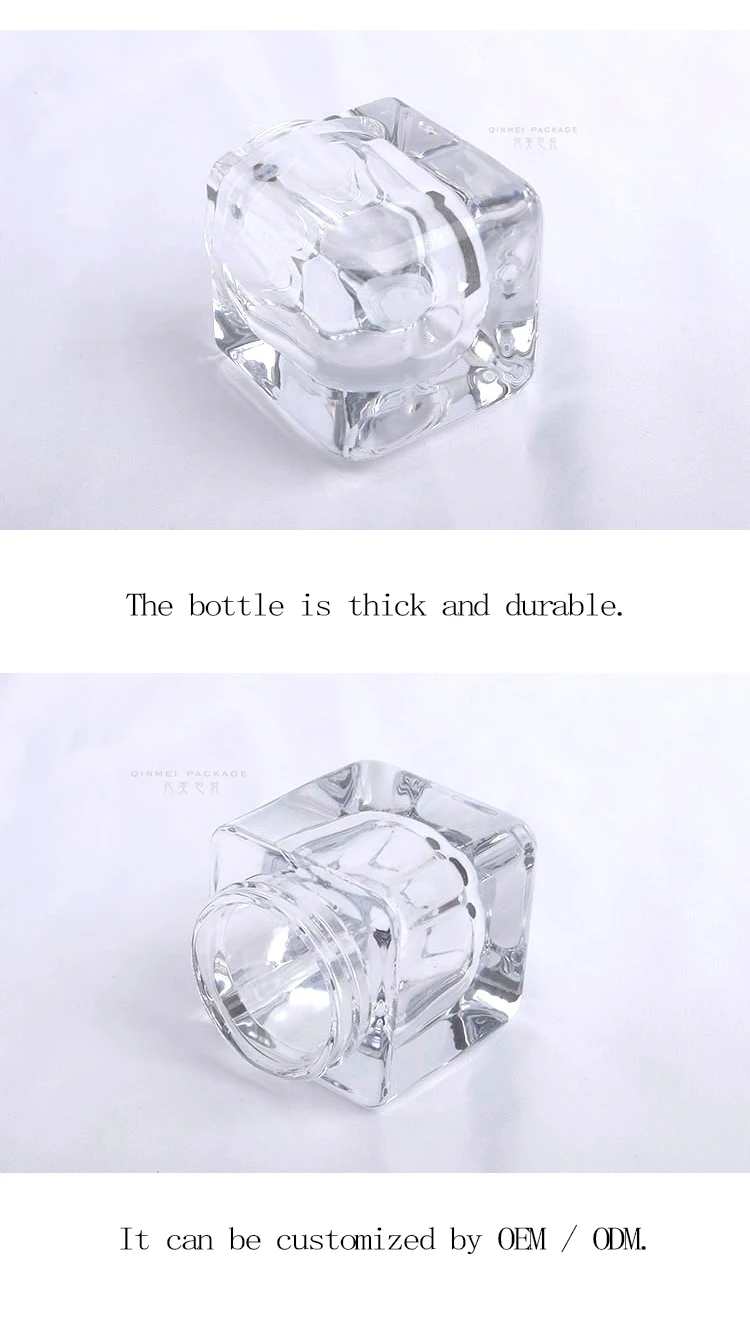 Custom printing logo and label 50g white opal skin care face cream cream jar glass with shim and Aluminium Cap