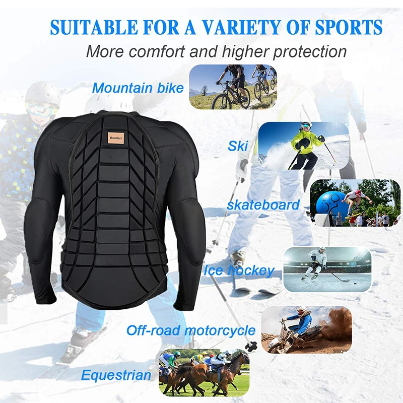 BenKen Chemise Protectrice Équipement Protection pour Ski Snowboard Moto  Enduro, Veste de Protection Réglable Homme Femme(Long Sleeve)