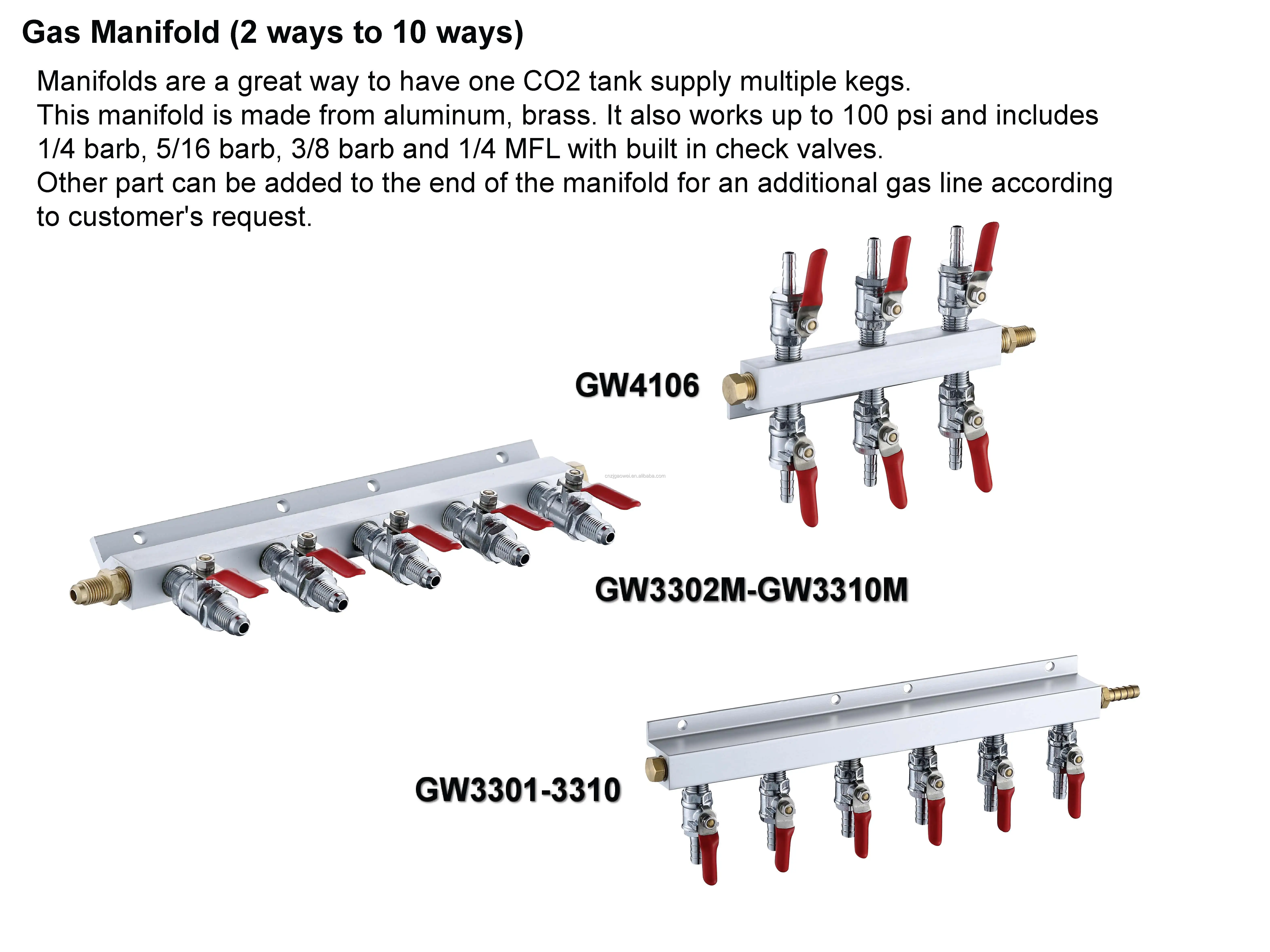 2 OUTPUT / Way CO2 Gas Manifold With Shut Off Check Valve Split Draft Beer for Homebrew
