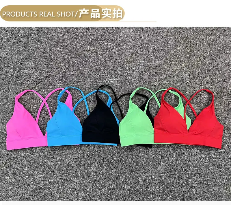 Sexy Deep V Women Sports Bra Gym Fitness Workout Clothes Big Chest Cross Back High Impact Bra Tops Shockproof Yoga Bra factory