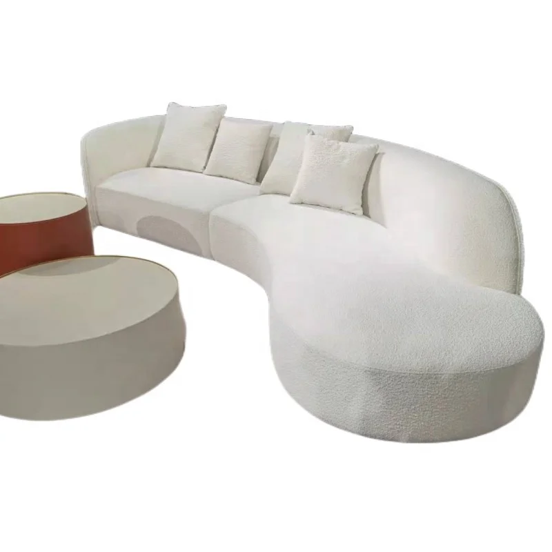 Customized Modern Fancy Curved Sofa Teddy Fabric Living Room Sectional Sofa with Chaise Lounge Couch Nordic Sofa Furniture