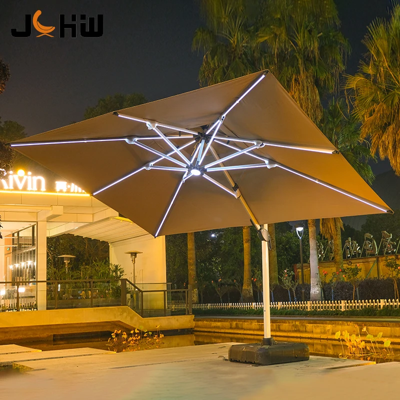 custom led patio umbrellas High Quality Custom Solar Led Patio Umbrella Outdoor Parasol Large Roman  Umbrella with logo