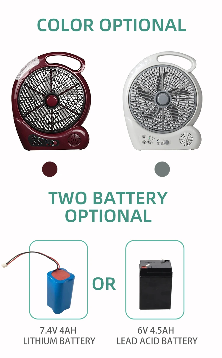 10 Inch Rechargeable Leadacid Battery Box Fan With Radio Led Light