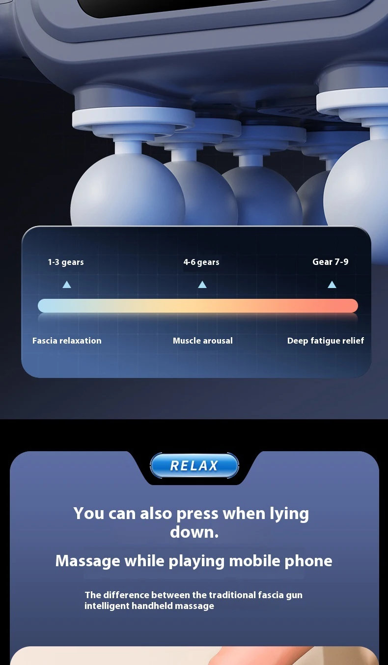 8-Head Liquid Crystal Fascia Gun Hot Compress Massager Deep Percussion Massage Whole Body Muscles Relaxing Waist Back Muscles