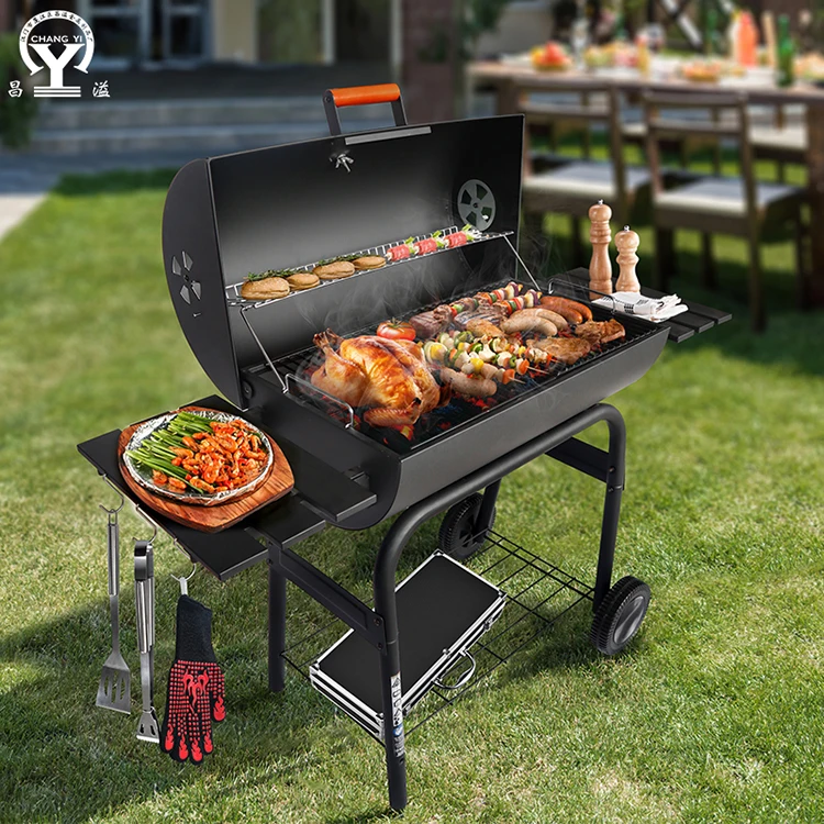 Multi-function Steel Barbecue Charcoal Grill Outdoor BBQ Stove Grills With Wheels