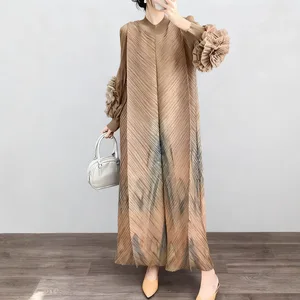 Latest Design Women's Elegant Dress High-quality Floral Print Loose Casual Dress Printed Miyake Pleated Dress
