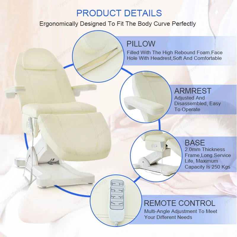 Yimmi Spa Electric Facial Bed Modern Leather 4 Motors Adjustable Pink