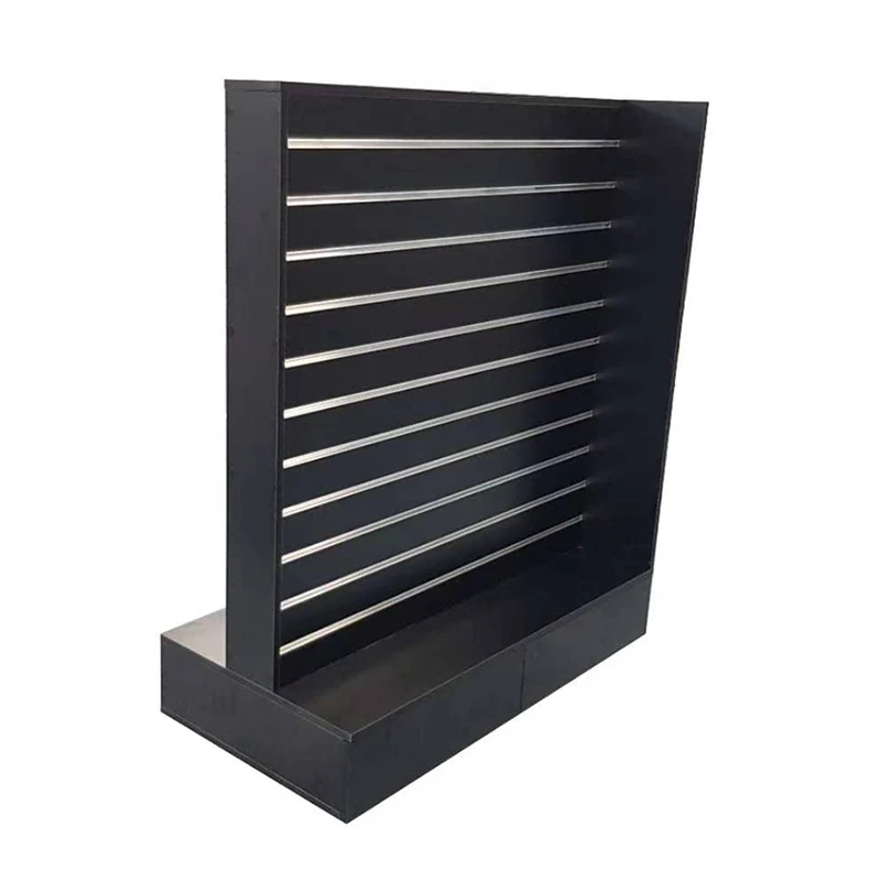 4 Side Retail Shop Revolving Slatwall Tower for Retail Store Display New Design Wooden Rotating Slat Wall Panel Cube With Castor