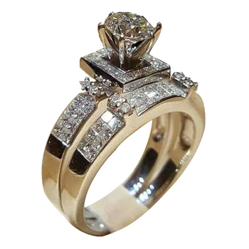 2021 Zircon Bridal Luxury White Gold Plated Woman Womens Couple Engagement Set Diamond Wedding Rings