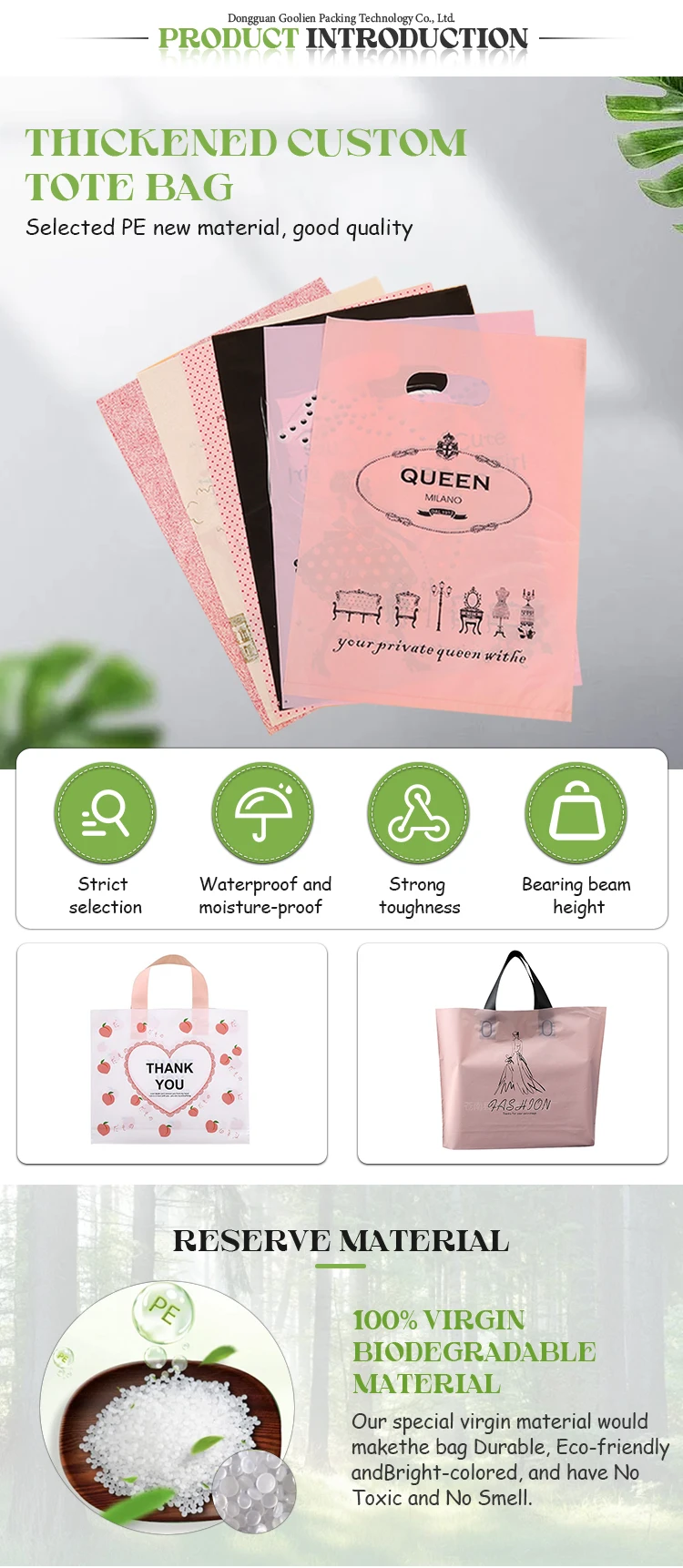 Custom Die Cut Plastic Bags Biodegradable Plastic Shopping Bags With Handle Die Cut Handle Bags Wholesale For Shopping Grocery details