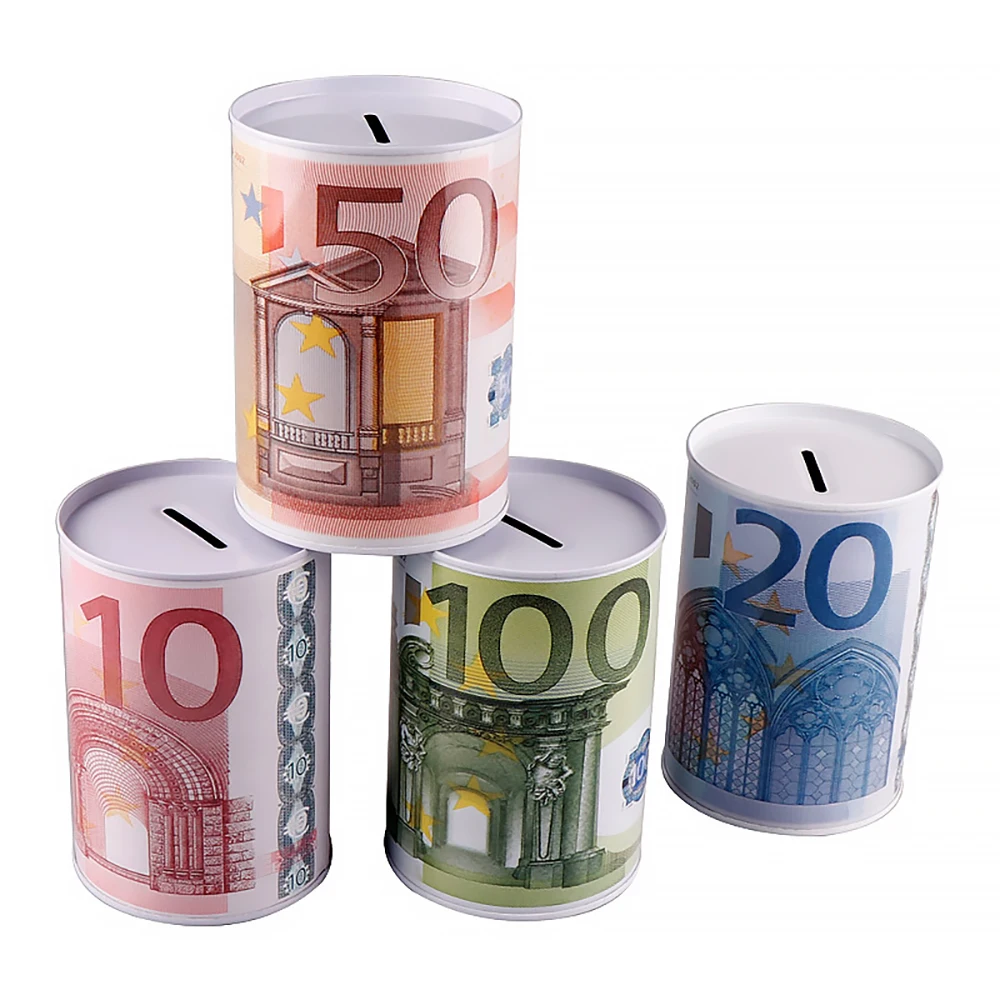 Wholesale Custom Logo Design Kids Gift Different Country Money Pattern Saving Money Box Piggy Bank Tin Coin Bank