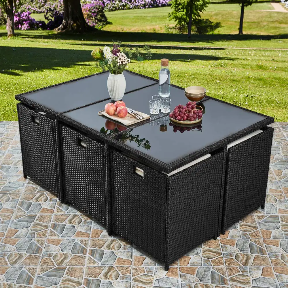 Outdoor Wicker Patio Rattan Cube Garden 11 Piece Dining Set and Chairs Cube Table Set
