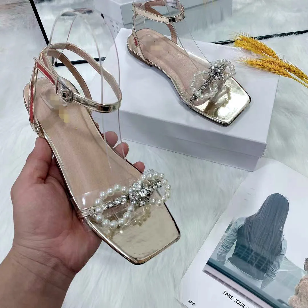 Hot Sale Fashion Pearl Bow Casual Summer Sandals For Lady