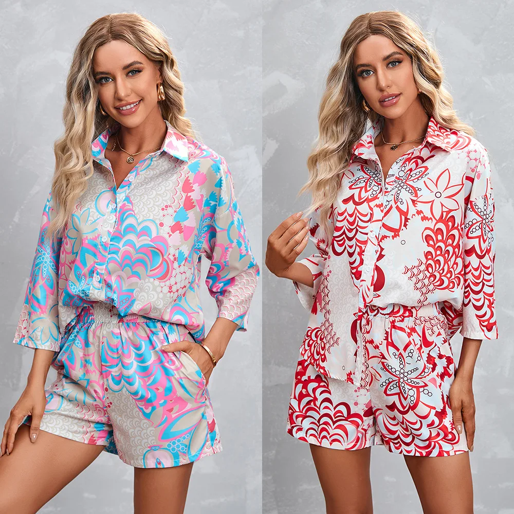 Enyen 2023 New Women's Printed 3/4 Sleeves Shorts Sets Casual Loose Outfit  For Female Mujer - Buy Women's Casual Loose Suit,Casual Fashion Printed  Suit,2022 New Women's Leisure Suit Product on 