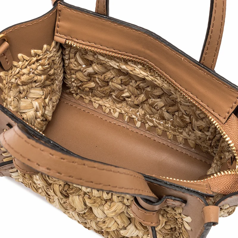 Designer Customized Hand-woven Lafite Dumplings Ms. Tote Shoulder Bag Drawstring Bucket Portable Handbag for Holiday Beach.