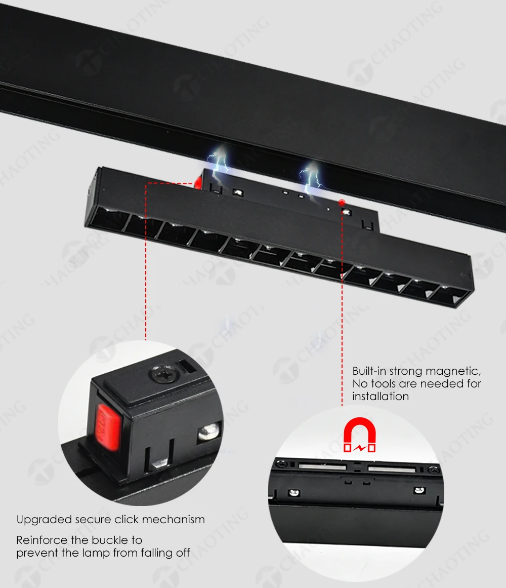 Indoor Spotlights Aluminum Linear Track Light Recessed Surface Mounted Trimless Track Light Magnetic System Low Voltage DC48V 90
