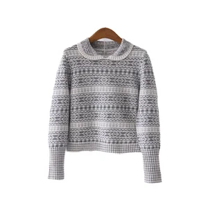 [Customizable] 2025 Autumn Winter New Geometric Knitted Anti-Wrinkle Elegant Pullover Vintage Exquisite Women's Casual Jacquard