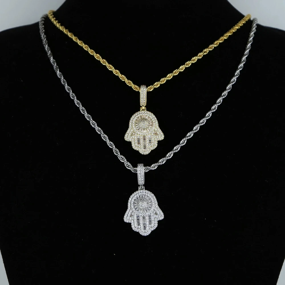 Colar de corrente Hamsa em zircônia cúbica para homens e mulheres, image size:1000x1000